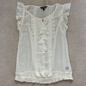 Express Ivory Ruffle Sleeve Blouse